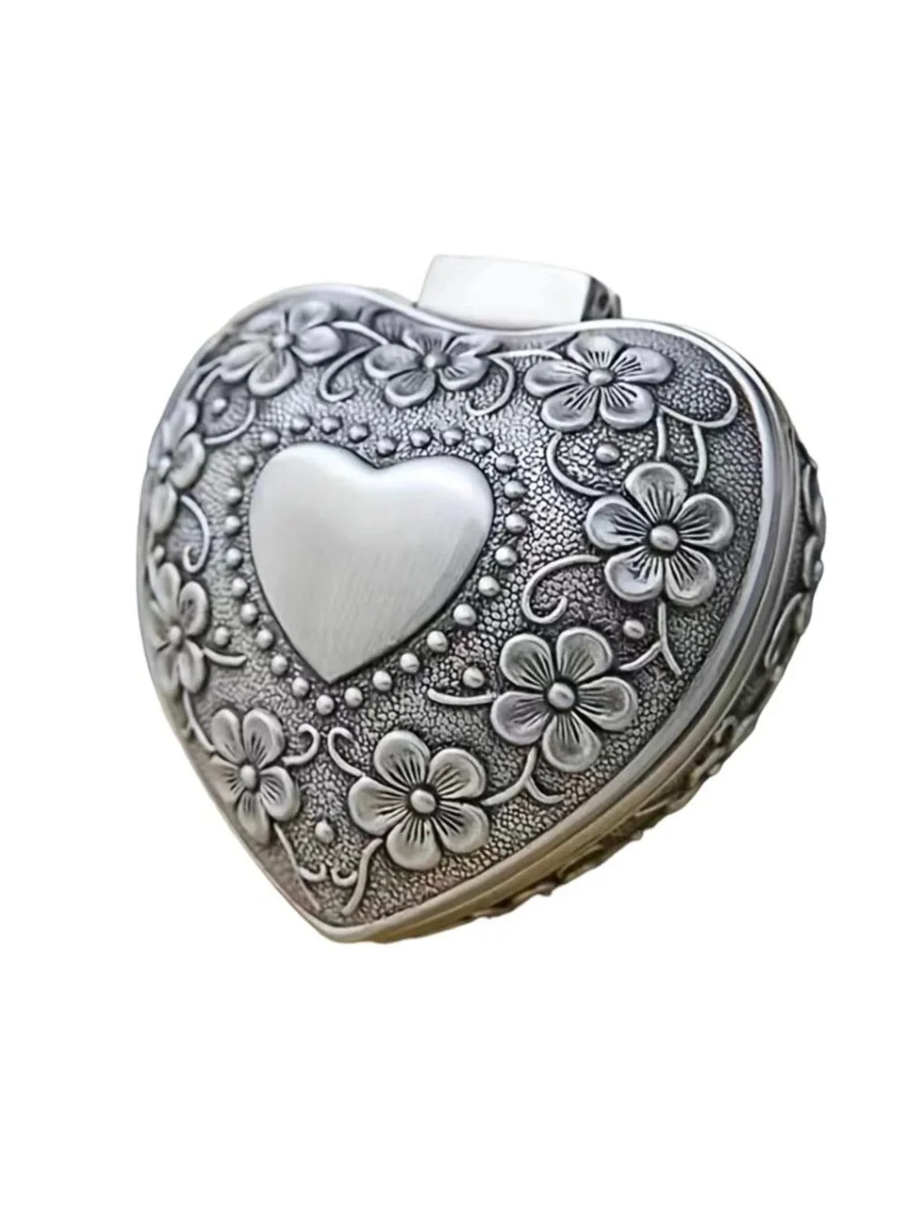 Heart-Shaped Floral Metal Trinket Box With Velvet Lining 2